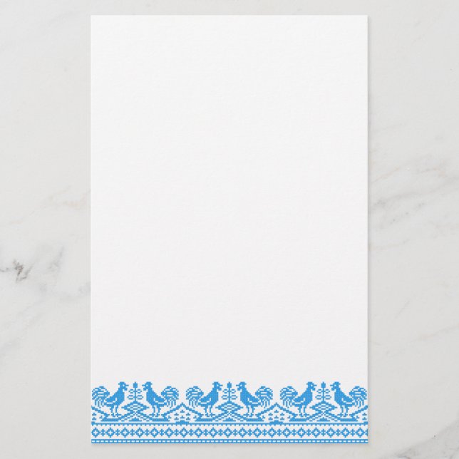 Blue Rooster cross-stitch Stationery (Front)
