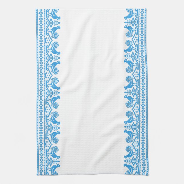 Blue Rooster cross-stitch Towel (Vertical)