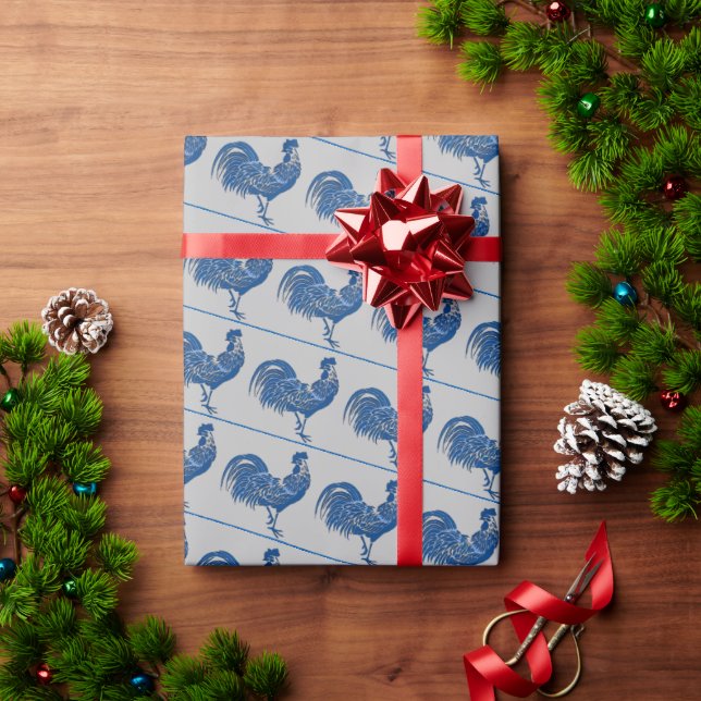 Blue Rooster, Delft Look, Wrapping Paper (Holiday Gift)