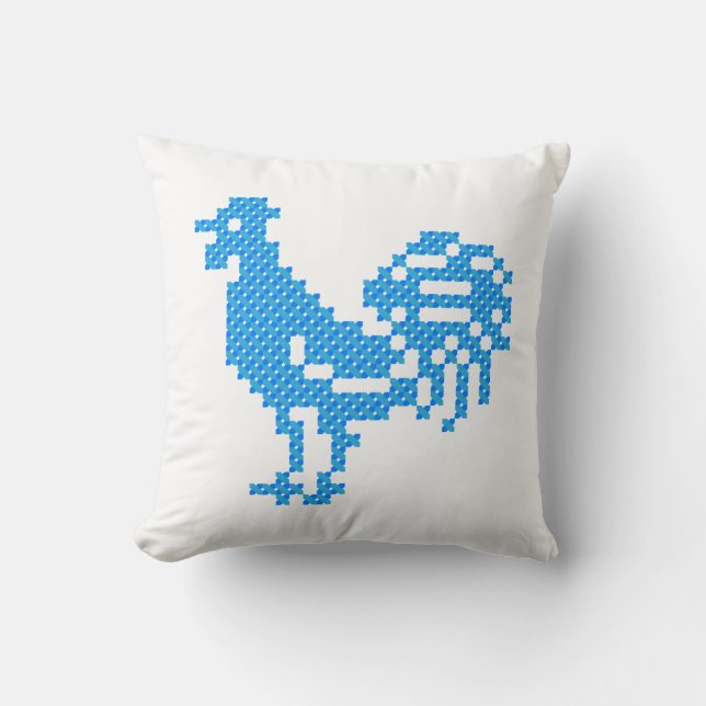 Blue Rooster Throw Pillow (Front)