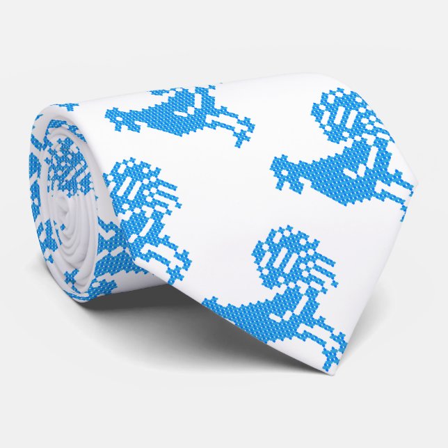 Blue Roosters cross-stitch pattern Tie (Rolled)