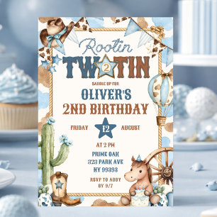 Blue Rootin Two-Tin Second Birthday Invitation