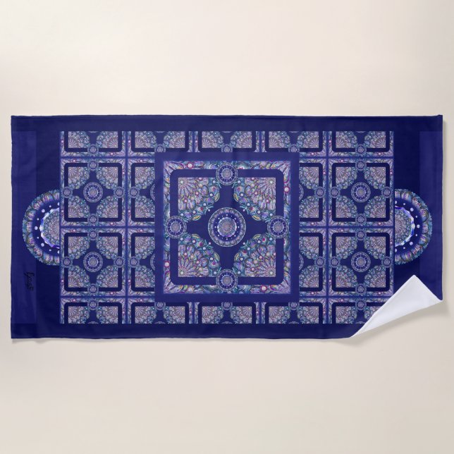 Blue Rosace Beach Towel (Front)