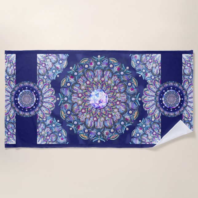 Blue Rosace Beach Towel (Front)