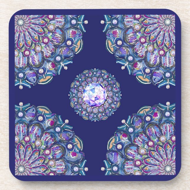 Blue Rosace Beverage Coaster (Front)