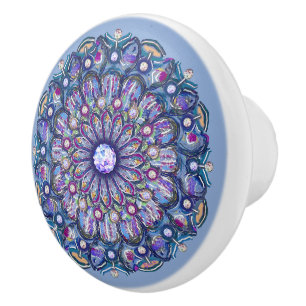 blue rosace ceramic knob