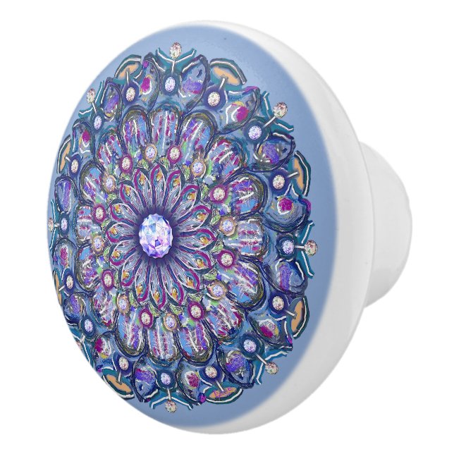 blue rosace ceramic knob (Right)