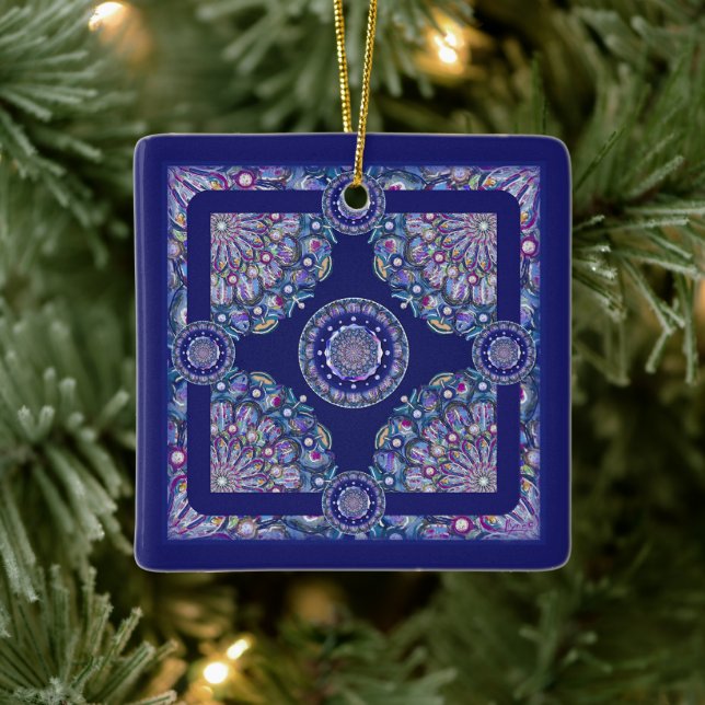 blue rosace ceramic ornament (Tree)
