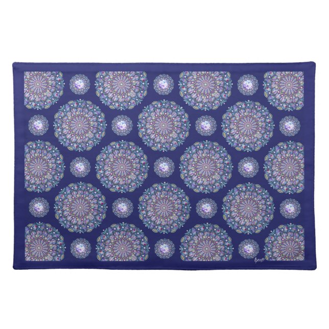 Blue Rosace Cloth Placemat (Front)