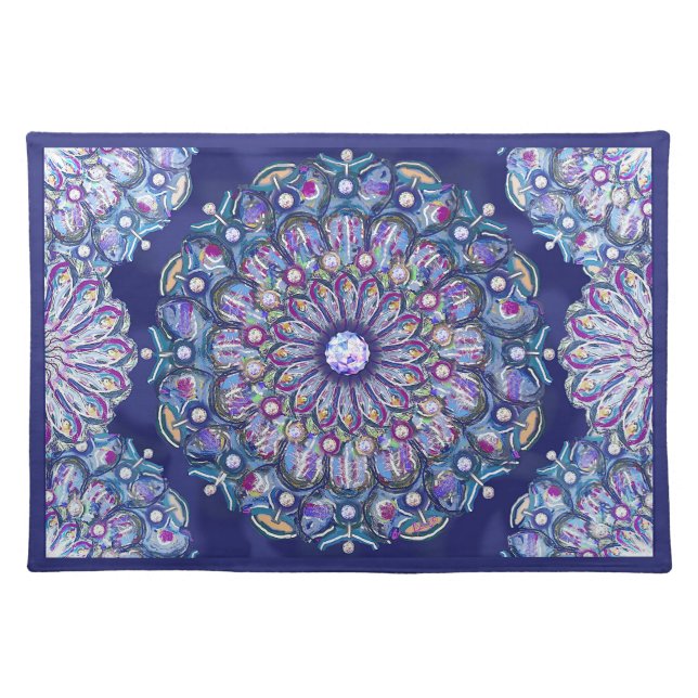 Blue Rosace Cloth Placemat (Front)