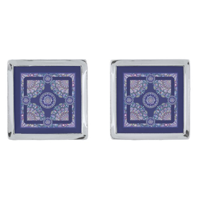 Blue Rosace Cufflinks (Front)