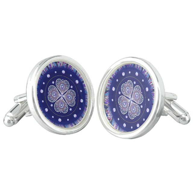 Blue Rosace Cufflinks (Angled)