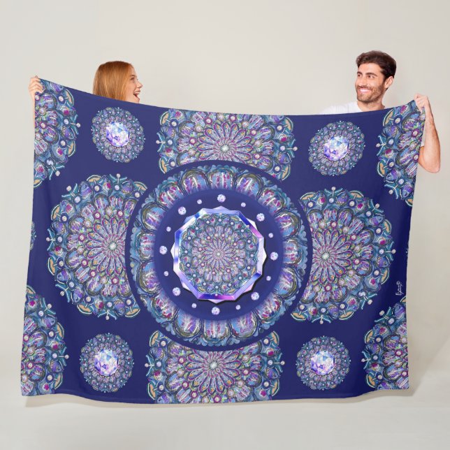 blue rosace fleece blanket (In Situ)