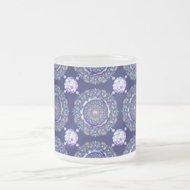 Blue Rosace Frosted Glass Coffee Mug (Center)