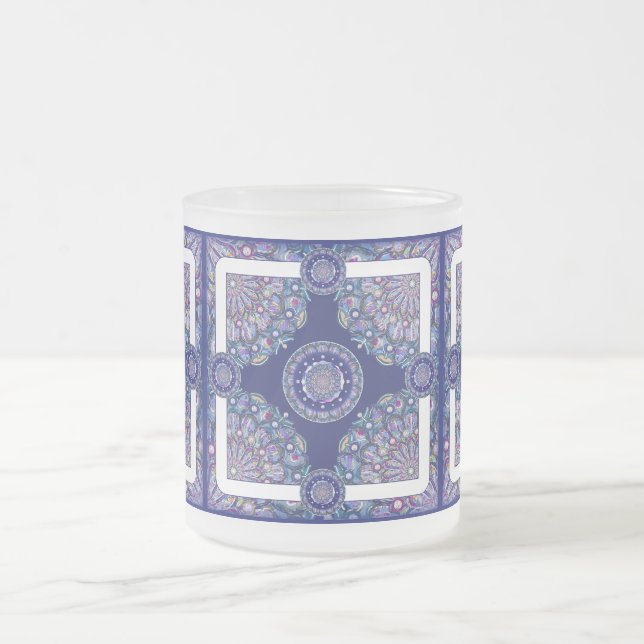 Blue Rosace Frosted Glass Coffee Mug (Center)