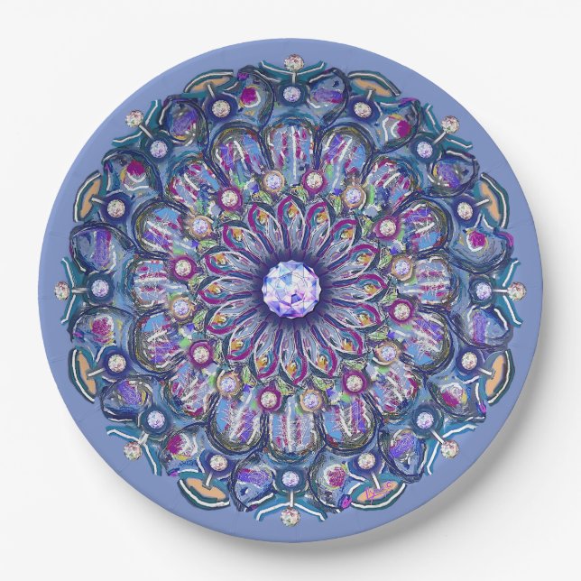 Blue Rosace Paper Plates (Front)