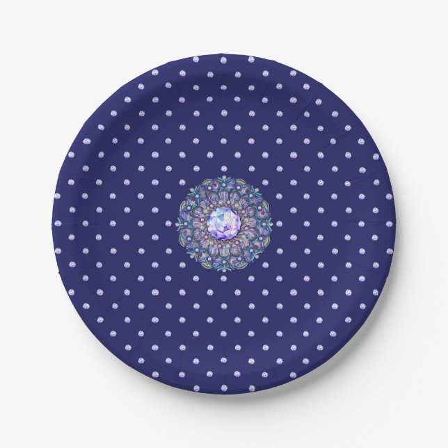 Blue Rosace Paper Plates (Front)
