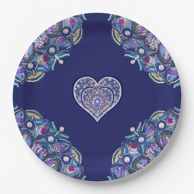 Blue Rosace Paper Plates (Front)