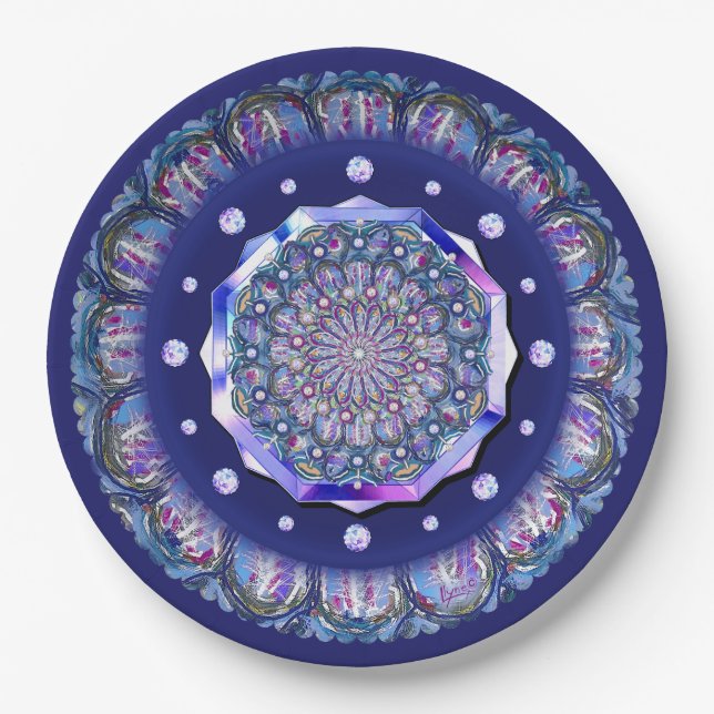 Blue Rosace Paper Plates (Front)