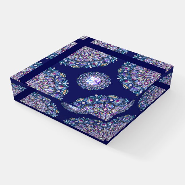 Blue Rosace  Paperweight (Angled)