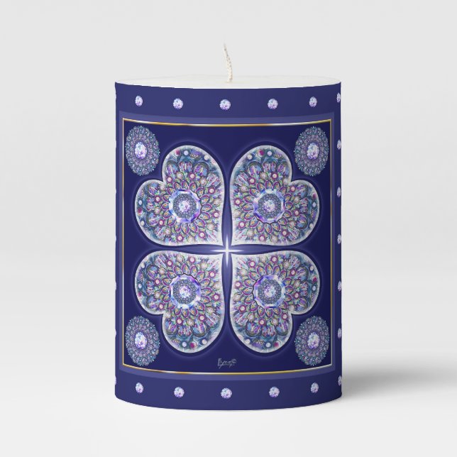Blue Rosace Pillar Candle (Front)
