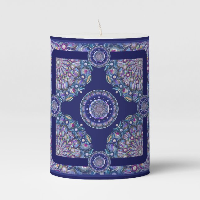 Blue Rosace Pillar Candle (Front)