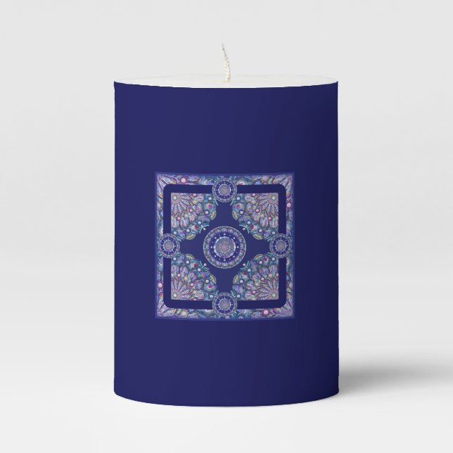 Blue Rosace Pillar Candle (Front)