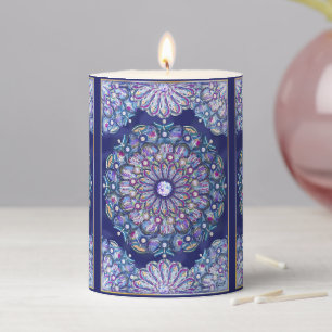Blue Rosace  Pillar Candle