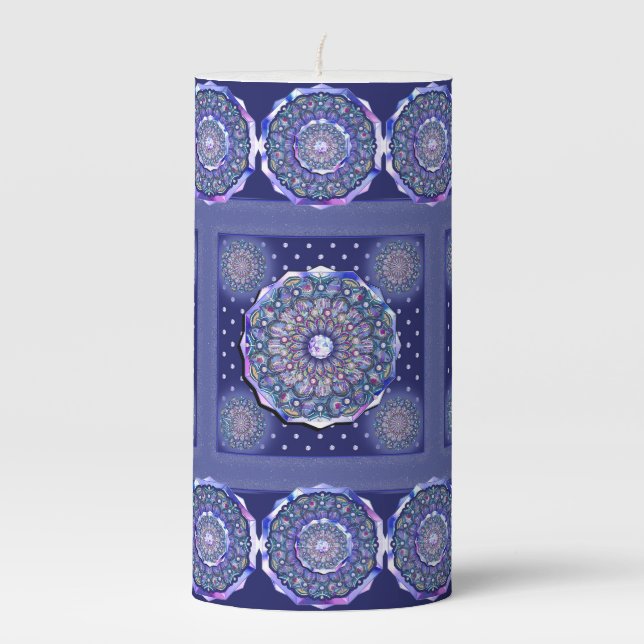 Blue Rosace  Pillar Candle (Front)