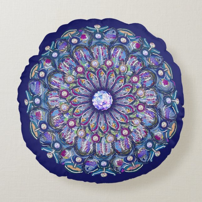 Blue Rosace  Round Pillow (Front)