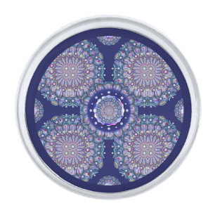 Blue Rosace Silver Finish Lapel Pin