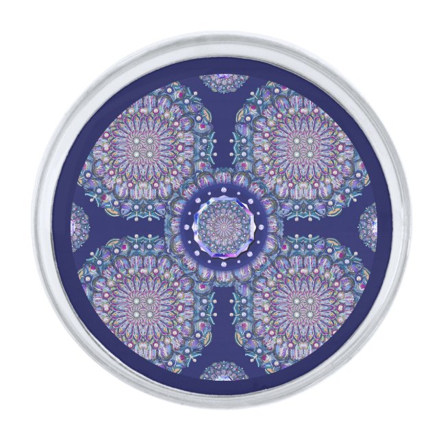 Blue Rosace Silver Finish Lapel Pin (Front)