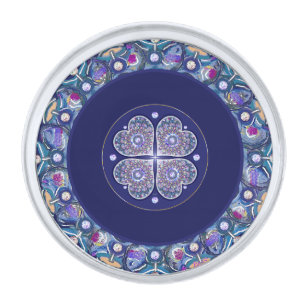 Blue Rosace Silver Finish Lapel Pin