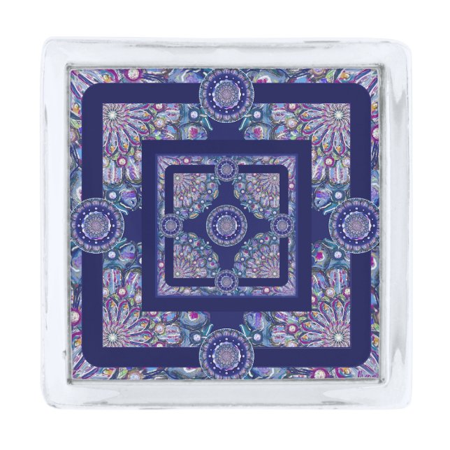 Blue Rosace Silver Finish Lapel Pin (Front)