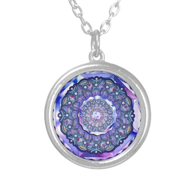Blue Rosace Silver Plated Necklace (Front)