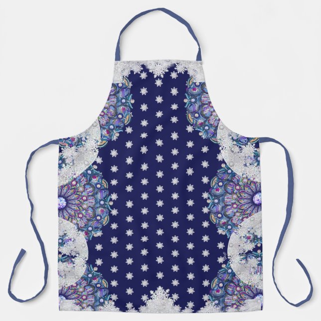 Blue rosace & snowflake apron (Front)