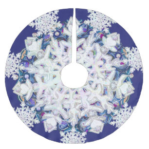 Blue rosace & snowflake brushed polyester tree skirt