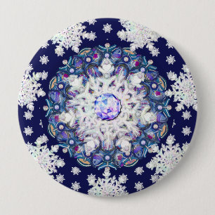 Blue rosace & snowflake button