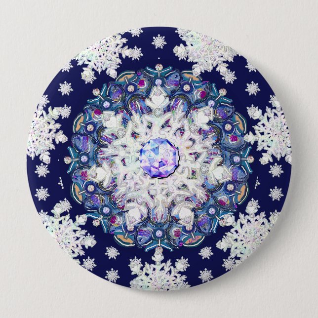 Blue rosace & snowflake button (Front)