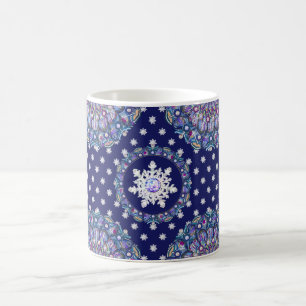 Blue rosace & snowflake coffee mug