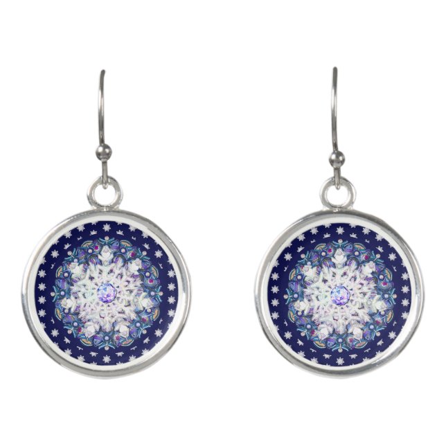 Blue rosace & snowflake earrings (Front)