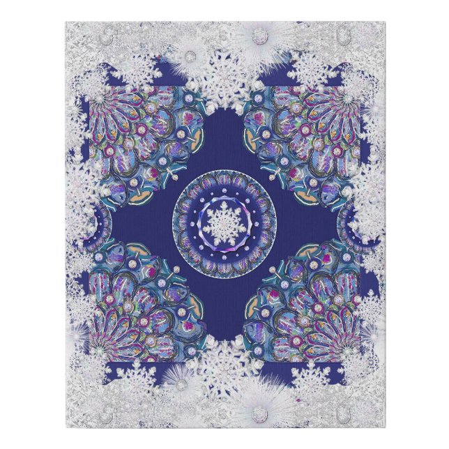 Blue rosace & snowflake faux canvas print (Front)