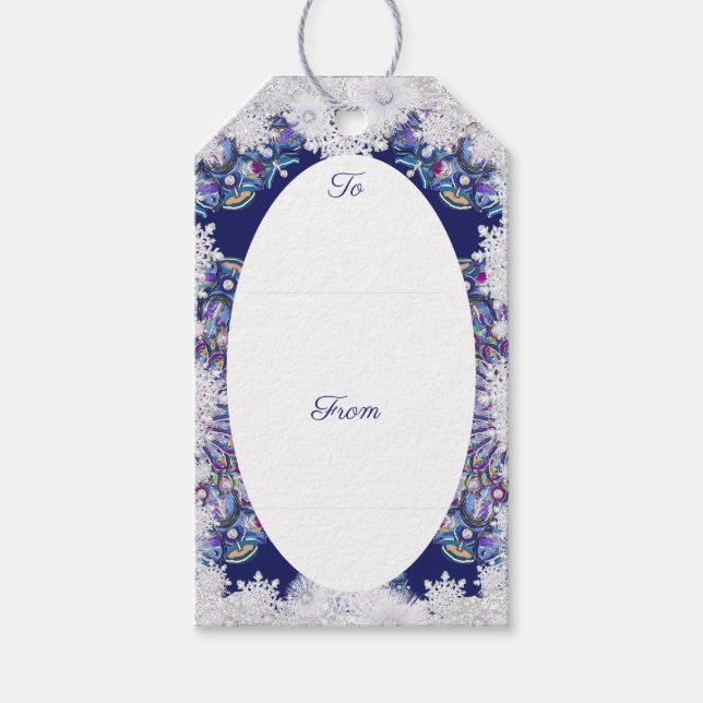 Blue rosace & snowflake gift tags (Front)
