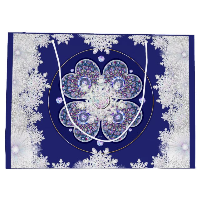 Blue rosace & snowflake large gift bag (Back)
