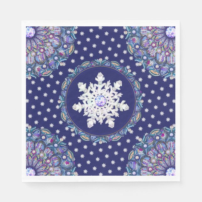Blue rosace & snowflake napkins (Front)