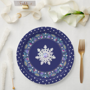 Blue rosace & snowflake paper plates