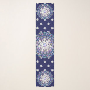 Blue rosace & snowflake scarf