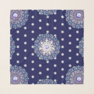 Blue rosace & snowflake scarf