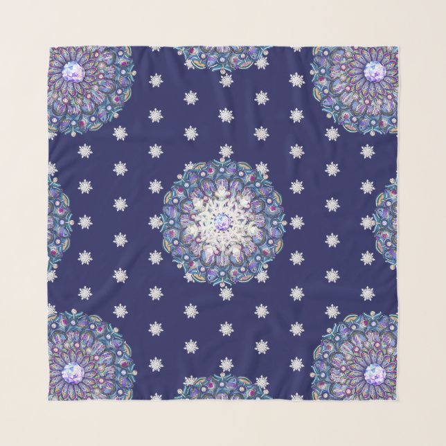 Blue rosace & snowflake scarf (Front)