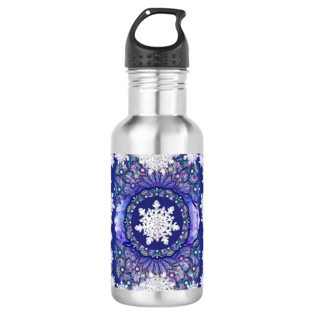 Blue rosace & snowflake stainless steel water bottle (Front)